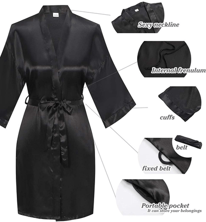 YINGER Womens Satin Kimono Robe V Neck Bridesmaid Bathrobe Wedding Party Loungewear Short XS-XXL Apparel & Accessories > Clothing > Sleepwear & Loungewear > Robes BeingYoung   