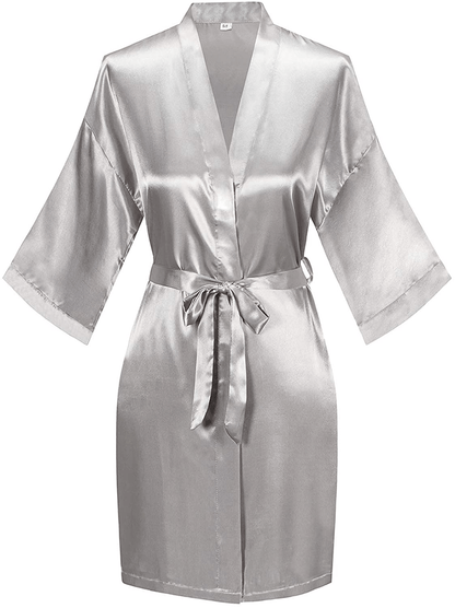 YINGER Womens Satin Kimono Robe V Neck Bridesmaid Bathrobe Wedding Party Loungewear Short XS-XXL Apparel & Accessories > Clothing > Sleepwear & Loungewear > Robes BeingYoung Silvery Large-X-Large 