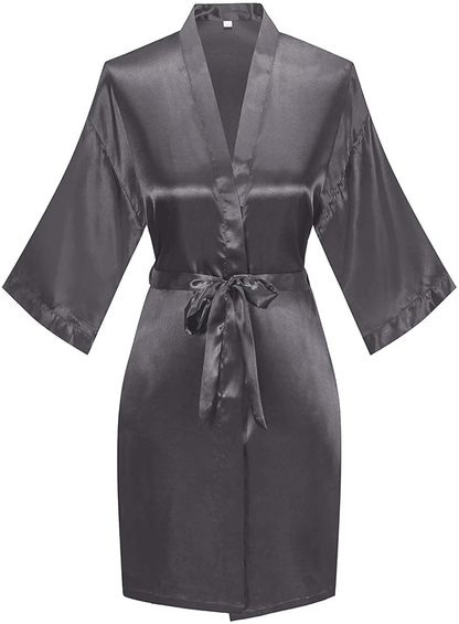 YINGER Womens Satin Kimono Robe V Neck Bridesmaid Bathrobe Wedding Party Loungewear Short XS-XXL Apparel & Accessories > Clothing > Sleepwear & Loungewear > Robes BeingYoung Carbon Grey Small-Medium 