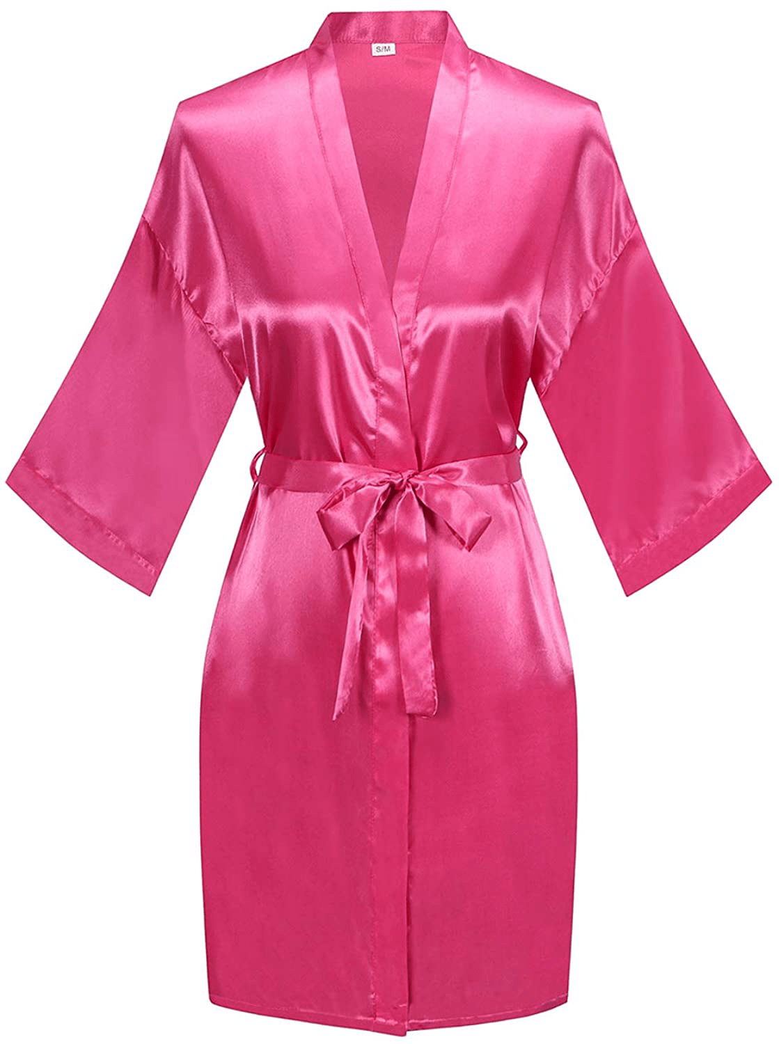 YINGER Womens Satin Kimono Robe V Neck Bridesmaid Bathrobe Wedding Party Loungewear Short XS-XXL Apparel & Accessories > Clothing > Sleepwear & Loungewear > Robes BeingYoung Rose Red Large-X-Large 