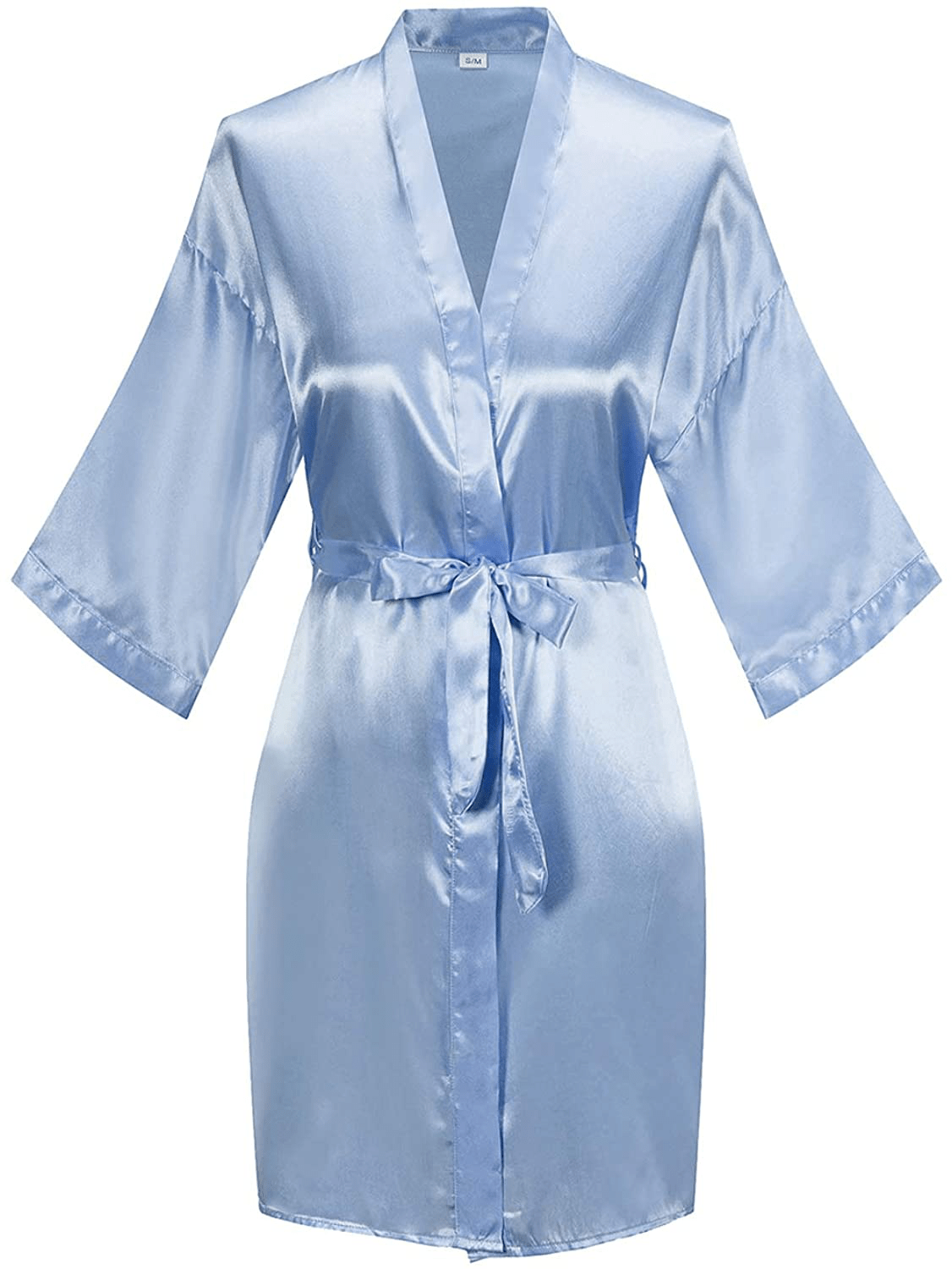 YINGER Womens Satin Kimono Robe V Neck Bridesmaid Bathrobe Wedding Party Loungewear Short XS-XXL Apparel & Accessories > Clothing > Sleepwear & Loungewear > Robes BeingYoung Light Blue Large-X-Large 