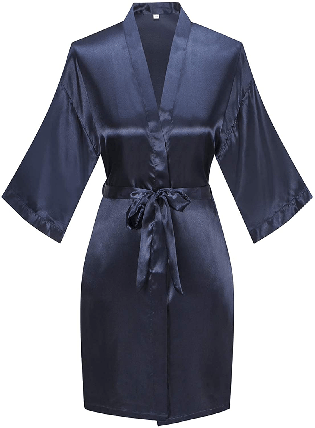 YINGER Womens Satin Kimono Robe V Neck Bridesmaid Bathrobe Wedding Party Loungewear Short XS-XXL Apparel & Accessories > Clothing > Sleepwear & Loungewear > Robes BeingYoung Dark Blue Large-X-Large 