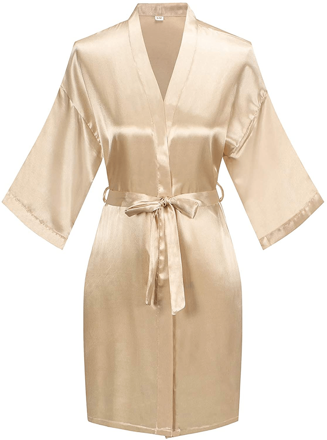 YINGER Womens Satin Kimono Robe V Neck Bridesmaid Bathrobe Wedding Party Loungewear Short XS-XXL Apparel & Accessories > Clothing > Sleepwear & Loungewear > Robes BeingYoung Champagne Small-Medium 