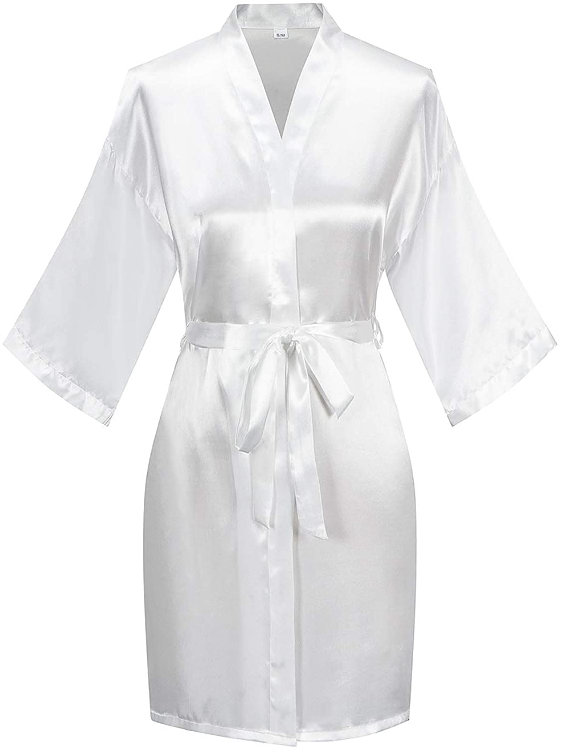 YINGER Womens Satin Kimono Robe V Neck Bridesmaid Bathrobe Wedding Party Loungewear Short XS-XXL Apparel & Accessories > Clothing > Sleepwear & Loungewear > Robes BeingYoung White XX-Large-3X-Large 