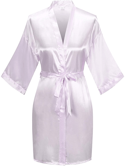 YINGER Womens Satin Kimono Robe V Neck Bridesmaid Bathrobe Wedding Party Loungewear Short XS-XXL Apparel & Accessories > Clothing > Sleepwear & Loungewear > Robes BeingYoung Light Purple Large-X-Large 