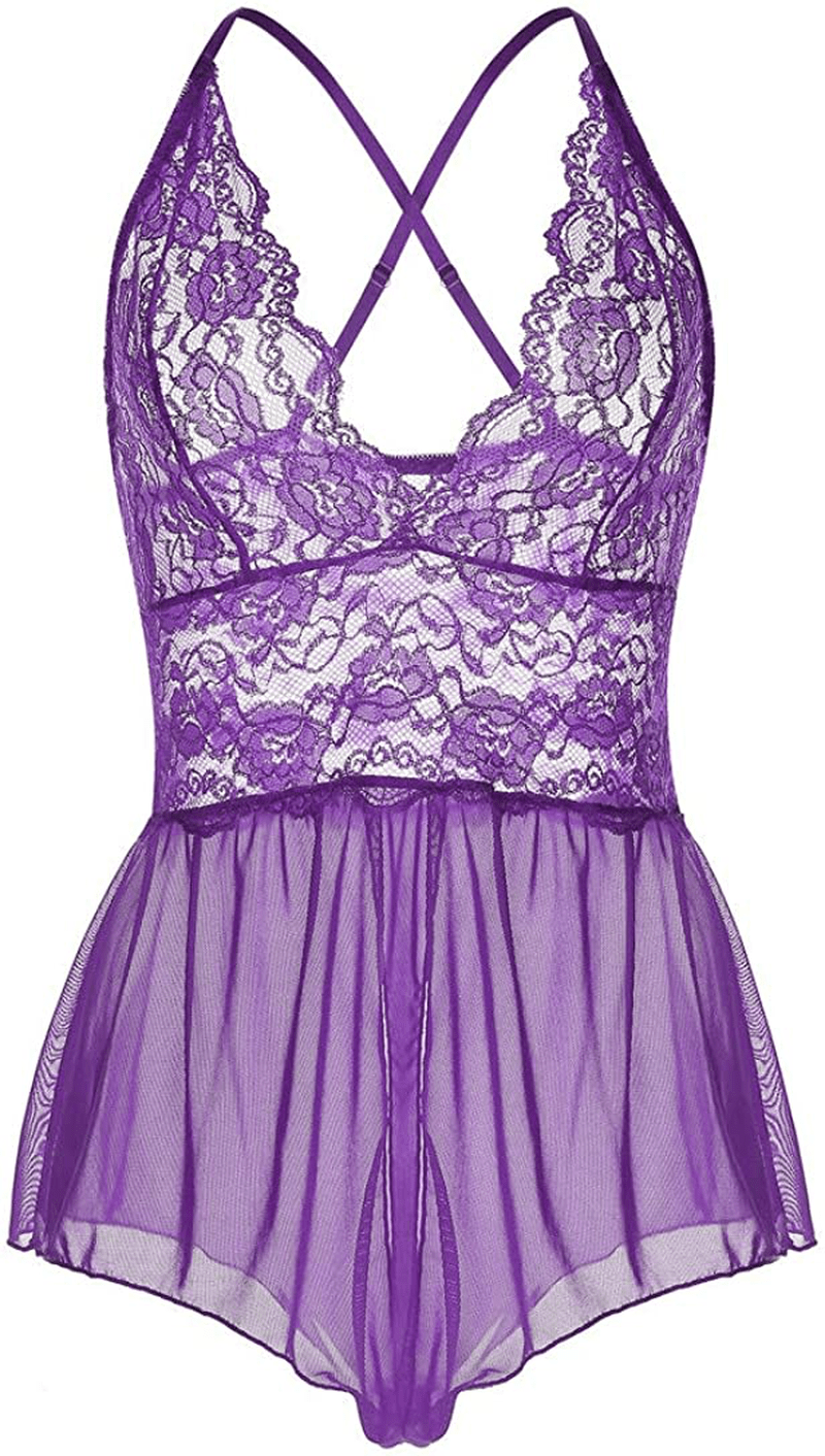 Yinggeli Womens plus Size Lingerie V Neck Lace Sexy Babydoll Sleepwear S-3XL Apparel & Accessories > Clothing > Underwear & Socks > Lingerie Kylie Max   