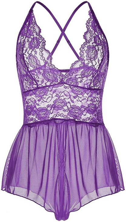 Yinggeli Womens plus Size Lingerie V Neck Lace Sexy Babydoll Sleepwear S-3XL Apparel & Accessories > Clothing > Underwear & Socks > Lingerie Kylie Max   