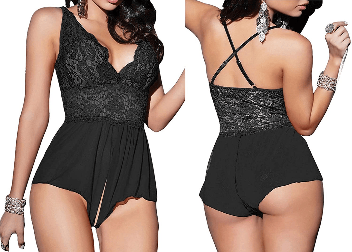 Yinggeli Womens plus Size Lingerie V Neck Lace Sexy Babydoll Sleepwear S-3XL Apparel & Accessories > Clothing > Underwear & Socks > Lingerie Kylie Max   