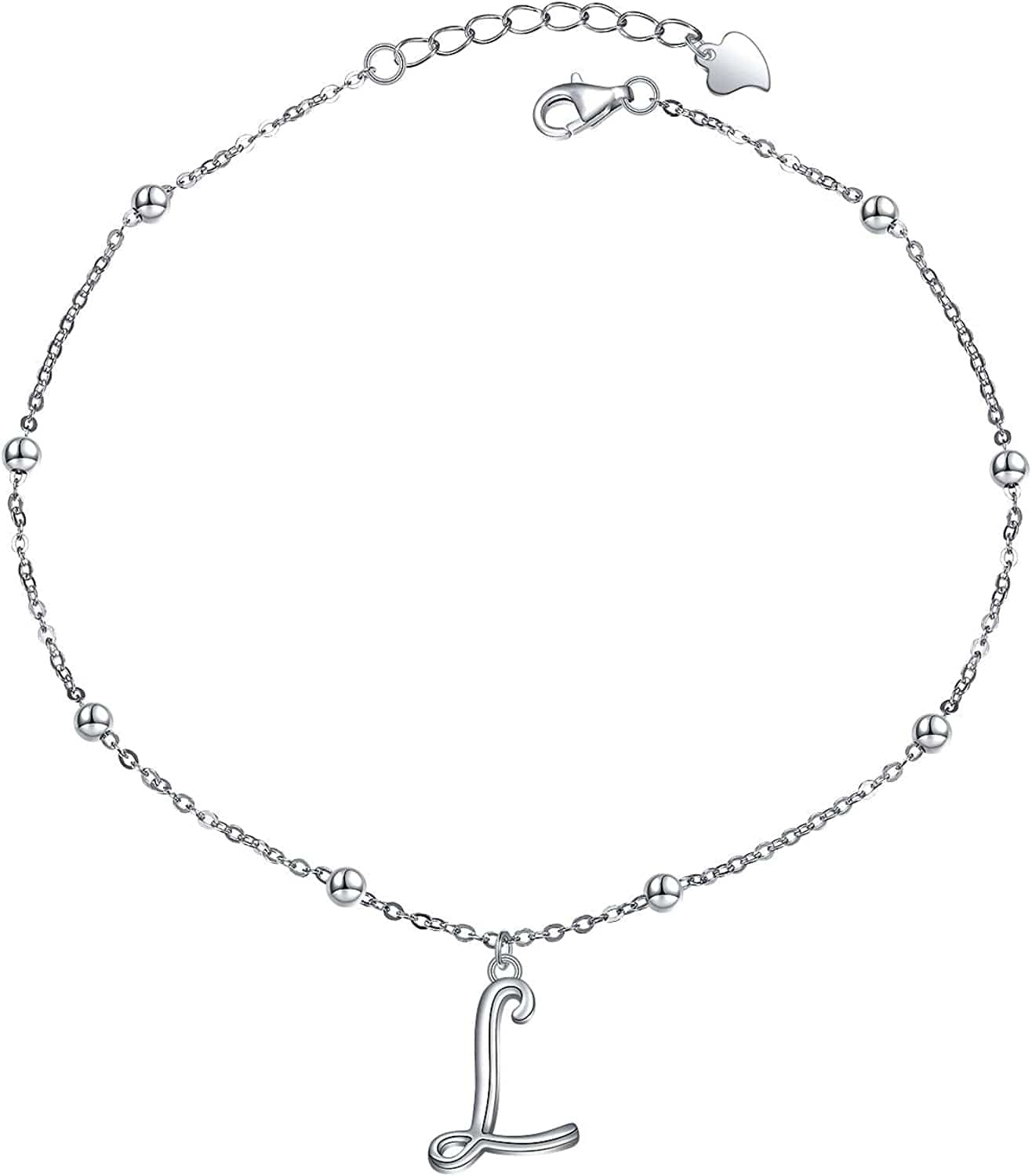 Yinshan S925 Sterling Silver Initial Ankle Bracelets for Women, Dainty Layered Beaded Letter Anklet with Initials Cute Summer Anklets Alphabet Ankle Bracelets for Women Teen Girls Apparel & Accessories > Jewelry > Anklets YinShan L  