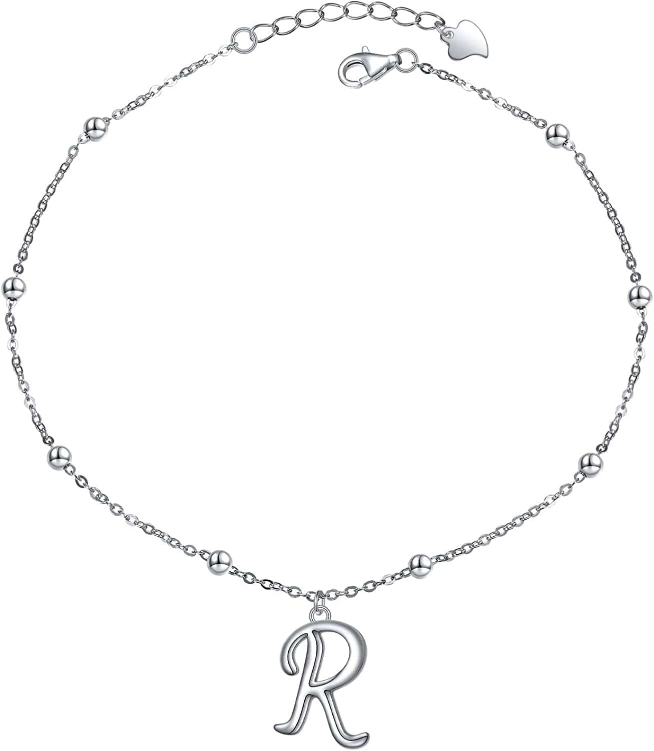 Yinshan S925 Sterling Silver Initial Ankle Bracelets for Women, Dainty Layered Beaded Letter Anklet with Initials Cute Summer Anklets Alphabet Ankle Bracelets for Women Teen Girls Apparel & Accessories > Jewelry > Anklets YinShan R  