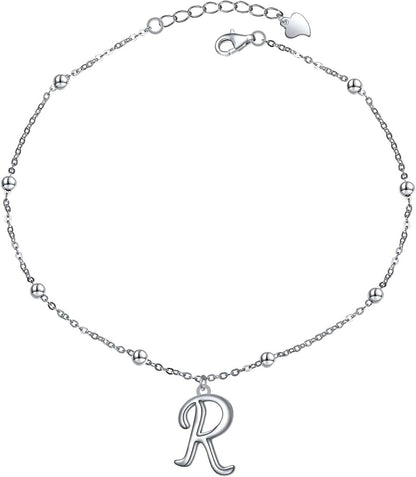 Yinshan S925 Sterling Silver Initial Ankle Bracelets for Women, Dainty Layered Beaded Letter Anklet with Initials Cute Summer Anklets Alphabet Ankle Bracelets for Women Teen Girls Apparel & Accessories > Jewelry > Anklets YinShan R  