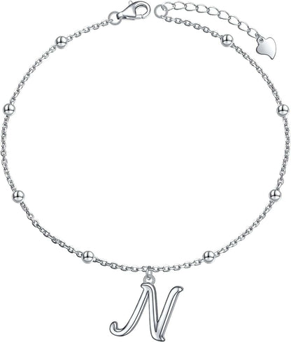 Yinshan S925 Sterling Silver Initial Ankle Bracelets for Women, Dainty Layered Beaded Letter Anklet with Initials Cute Summer Anklets Alphabet Ankle Bracelets for Women Teen Girls Apparel & Accessories > Jewelry > Anklets YinShan N  