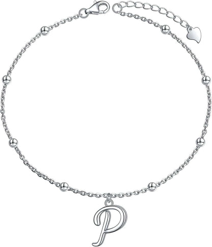 Yinshan S925 Sterling Silver Initial Ankle Bracelets for Women, Dainty Layered Beaded Letter Anklet with Initials Cute Summer Anklets Alphabet Ankle Bracelets for Women Teen Girls Apparel & Accessories > Jewelry > Anklets YinShan P  