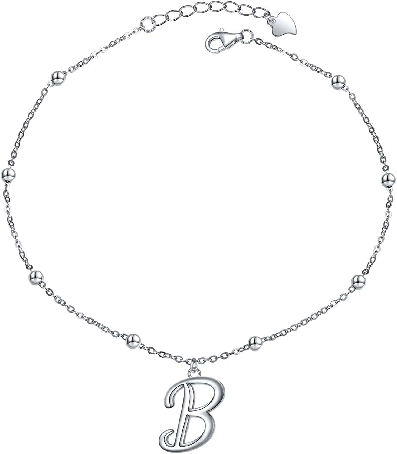 Yinshan S925 Sterling Silver Initial Ankle Bracelets for Women, Dainty Layered Beaded Letter Anklet with Initials Cute Summer Anklets Alphabet Ankle Bracelets for Women Teen Girls Apparel & Accessories > Jewelry > Anklets YinShan B  
