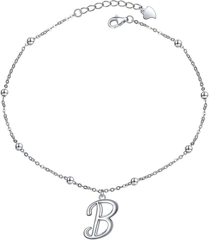 Yinshan S925 Sterling Silver Initial Ankle Bracelets for Women, Dainty Layered Beaded Letter Anklet with Initials Cute Summer Anklets Alphabet Ankle Bracelets for Women Teen Girls Apparel & Accessories > Jewelry > Anklets YinShan B  