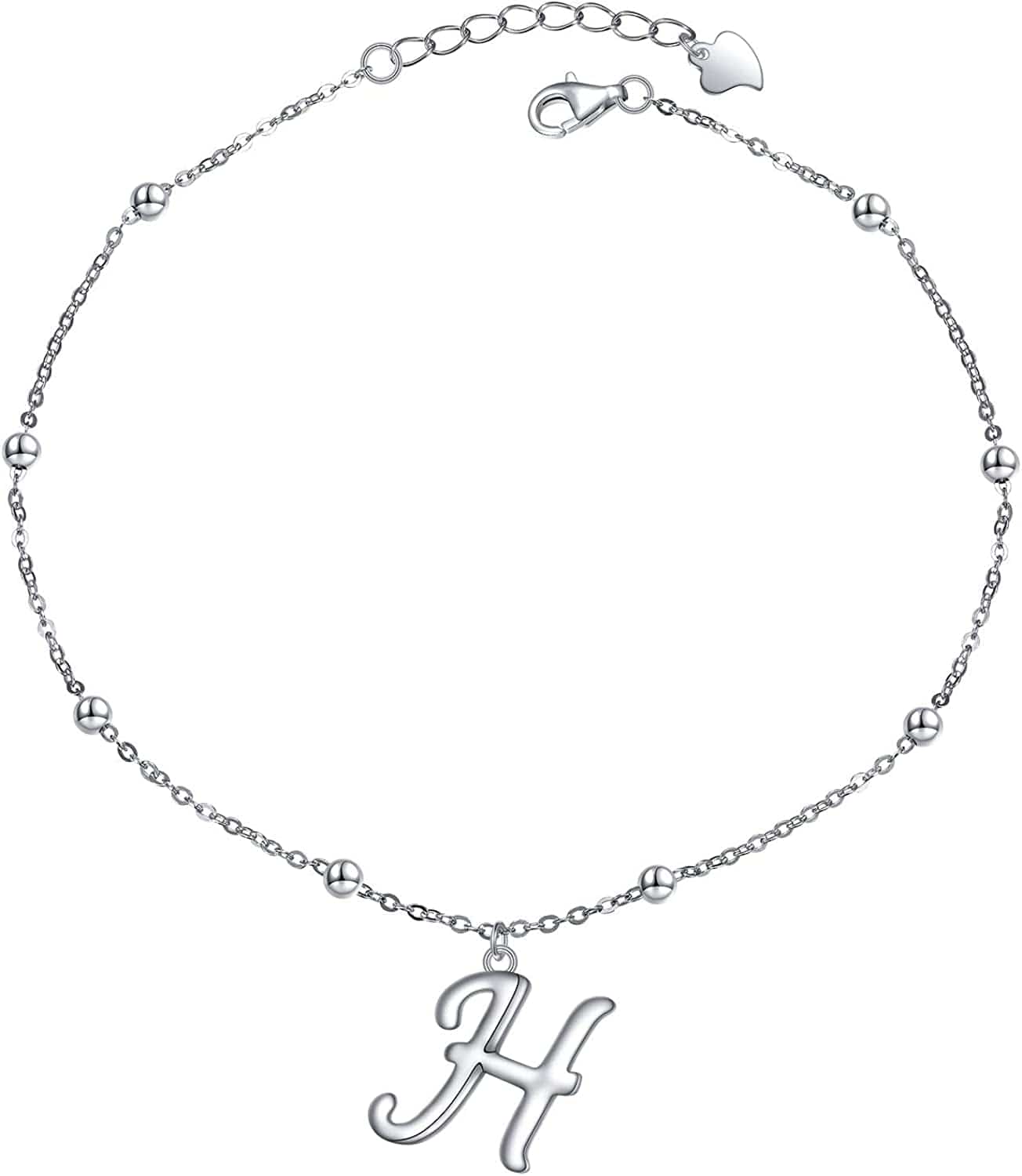 Yinshan S925 Sterling Silver Initial Ankle Bracelets for Women, Dainty Layered Beaded Letter Anklet with Initials Cute Summer Anklets Alphabet Ankle Bracelets for Women Teen Girls Apparel & Accessories > Jewelry > Anklets YinShan H  