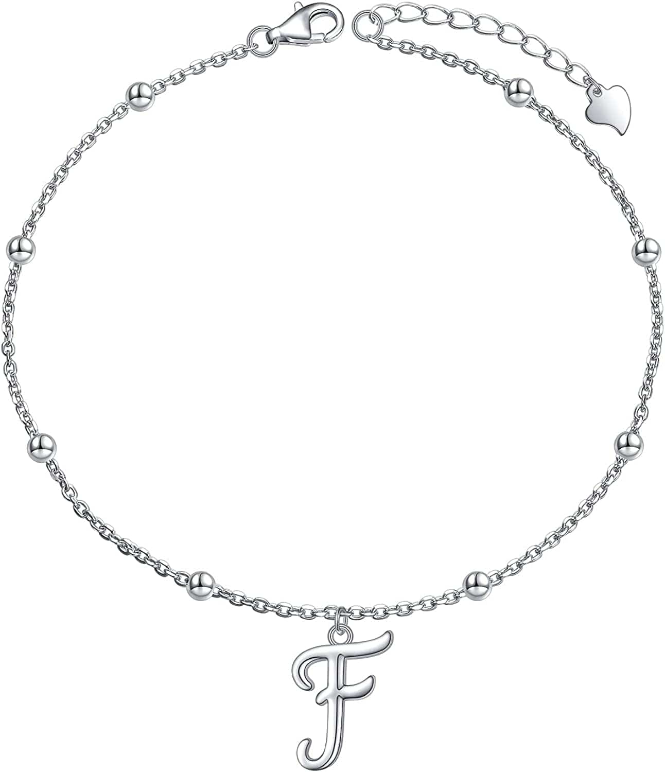 Yinshan S925 Sterling Silver Initial Ankle Bracelets for Women, Dainty Layered Beaded Letter Anklet with Initials Cute Summer Anklets Alphabet Ankle Bracelets for Women Teen Girls Apparel & Accessories > Jewelry > Anklets YinShan F  