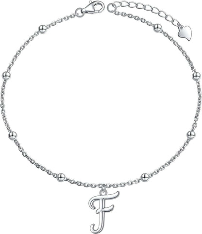 Yinshan S925 Sterling Silver Initial Ankle Bracelets for Women, Dainty Layered Beaded Letter Anklet with Initials Cute Summer Anklets Alphabet Ankle Bracelets for Women Teen Girls Apparel & Accessories > Jewelry > Anklets YinShan F  