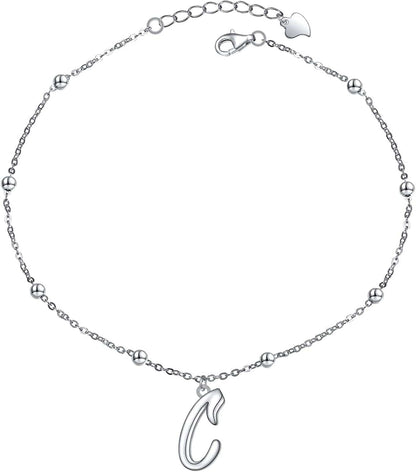 Yinshan S925 Sterling Silver Initial Ankle Bracelets for Women, Dainty Layered Beaded Letter Anklet with Initials Cute Summer Anklets Alphabet Ankle Bracelets for Women Teen Girls Apparel & Accessories > Jewelry > Anklets YinShan C  