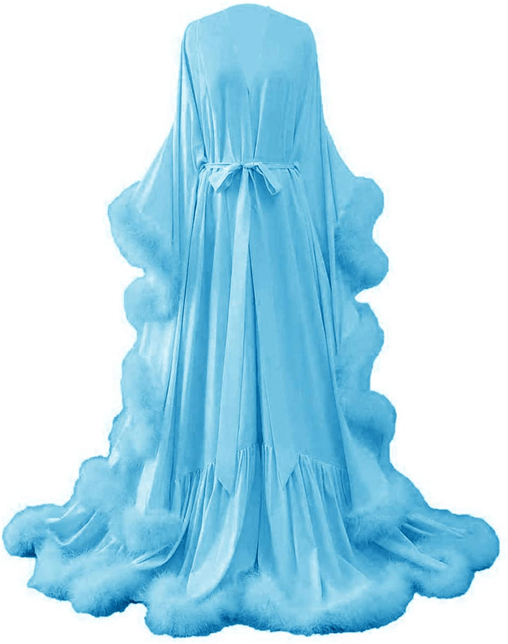 Yinyyinhs Women'S Feather Bridal Robe Wedding Scarf Long Lingerie Robe Nightgown Bathrobe Sleepwear with Belt Apparel & Accessories > Clothing > Sleepwear & Loungewear > Robes yinyyinhs   