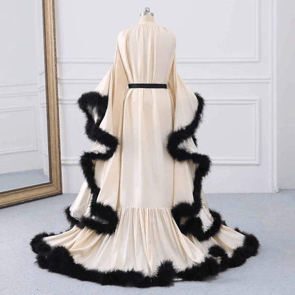 Yinyyinhs Women'S Feather Bridal Robe Wedding Scarf Long Lingerie Robe Nightgown Bathrobe Sleepwear with Belt Apparel & Accessories > Clothing > Sleepwear & Loungewear > Robes yinyyinhs   