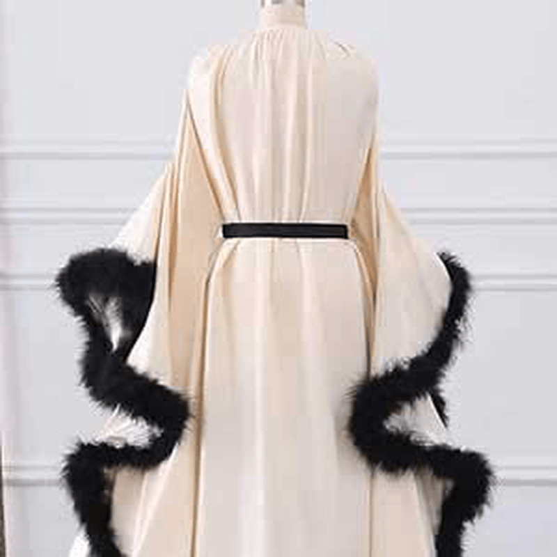 Yinyyinhs Women'S Feather Bridal Robe Wedding Scarf Long Lingerie Robe Nightgown Bathrobe Sleepwear with Belt Apparel & Accessories > Clothing > Sleepwear & Loungewear > Robes yinyyinhs   