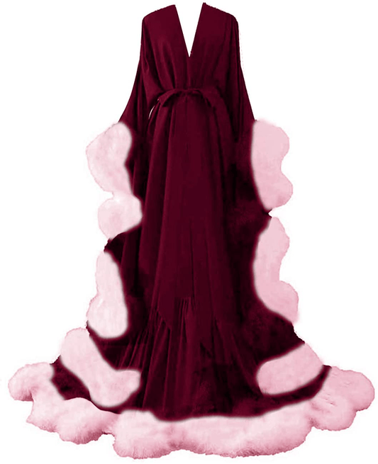 Yinyyinhs Women'S Feather Bridal Robe Wedding Scarf Long Lingerie Robe Nightgown Bathrobe Sleepwear with Belt Apparel & Accessories > Clothing > Dresses yinyyinhs   