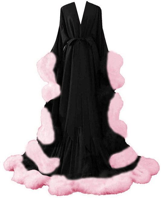 Yinyyinhs Women'S Feather Bridal Robe Wedding Scarf Long Lingerie Robe Nightgown Bathrobe Sleepwear with Belt Apparel & Accessories > Clothing > Sleepwear & Loungewear > Robes yinyyinhs   