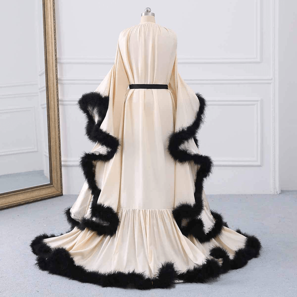 Yinyyinhs Women'S Feather Bridal Robe Wedding Scarf Long Lingerie Robe Nightgown Bathrobe Sleepwear with Belt Apparel & Accessories > Clothing > Sleepwear & Loungewear > Robes yinyyinhs   