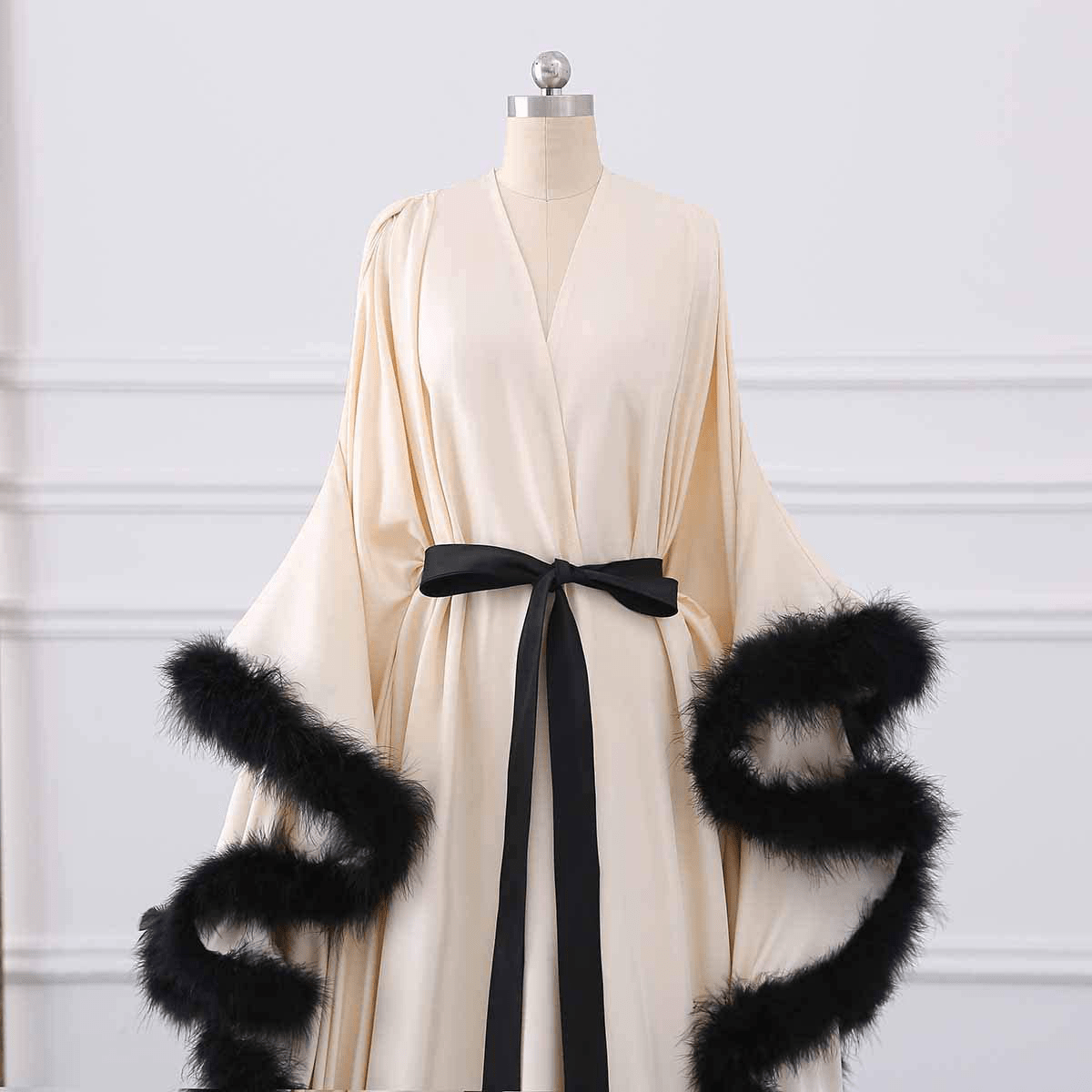 Yinyyinhs Women'S Feather Bridal Robe Wedding Scarf Long Lingerie Robe Nightgown Bathrobe Sleepwear with Belt Apparel & Accessories > Clothing > Sleepwear & Loungewear > Robes yinyyinhs   