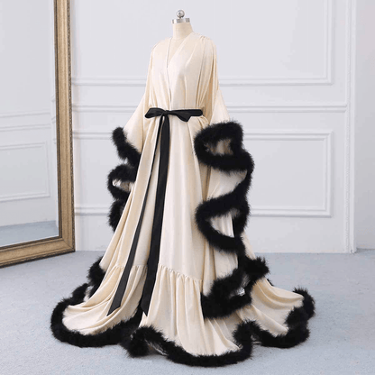 Yinyyinhs Women'S Feather Bridal Robe Wedding Scarf Long Lingerie Robe Nightgown Bathrobe Sleepwear with Belt Apparel & Accessories > Clothing > Sleepwear & Loungewear > Robes yinyyinhs   