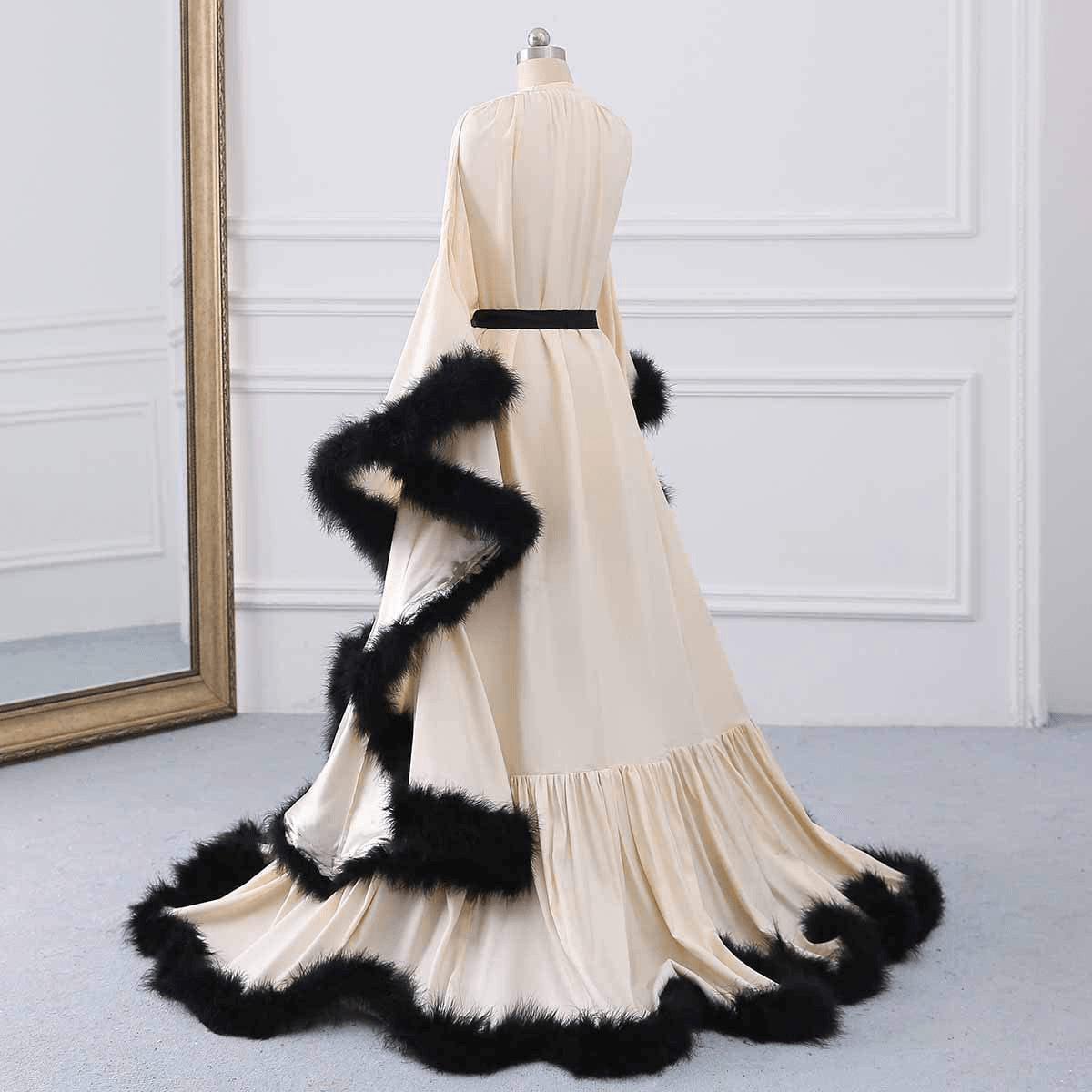 Yinyyinhs Women'S Feather Bridal Robe Wedding Scarf Long Lingerie Robe Nightgown Bathrobe Sleepwear with Belt Apparel & Accessories > Clothing > Sleepwear & Loungewear > Robes yinyyinhs   