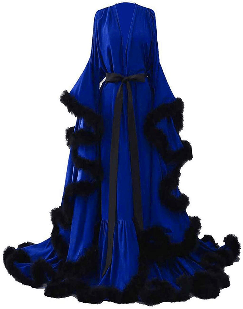 Yinyyinhs Women'S Feather Bridal Robe Wedding Scarf Long Lingerie Robe Nightgown Bathrobe Sleepwear with Belt Apparel & Accessories > Clothing > Sleepwear & Loungewear > Robes yinyyinhs   