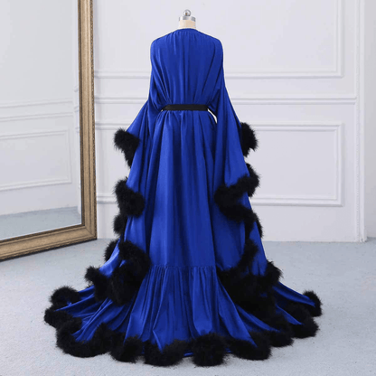 Yinyyinhs Women'S Feather Bridal Robe Wedding Scarf Long Lingerie Robe Nightgown Bathrobe Sleepwear with Belt Apparel & Accessories > Clothing > Sleepwear & Loungewear > Robes yinyyinhs   