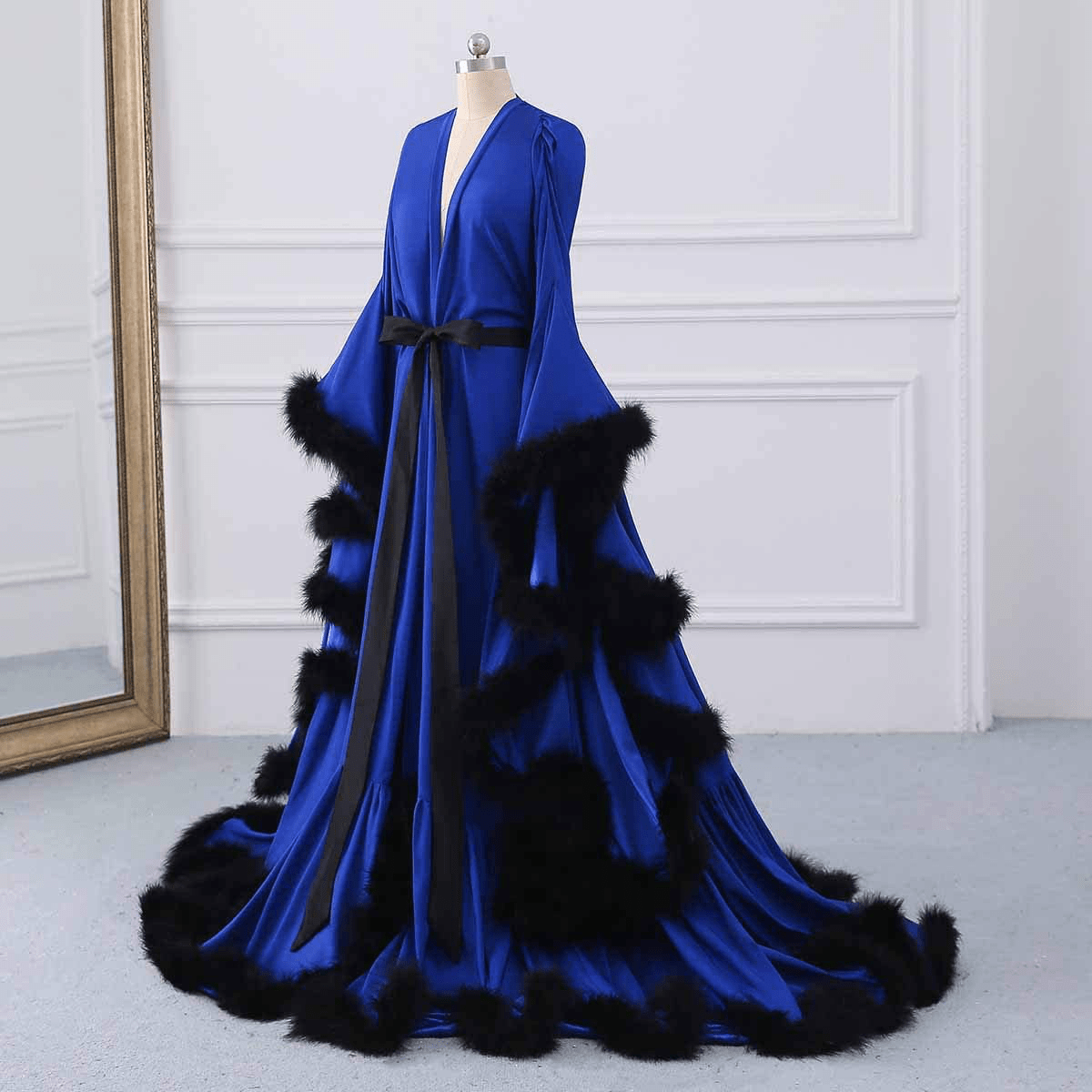 Yinyyinhs Women'S Feather Bridal Robe Wedding Scarf Long Lingerie Robe Nightgown Bathrobe Sleepwear with Belt Apparel & Accessories > Clothing > Sleepwear & Loungewear > Robes yinyyinhs   