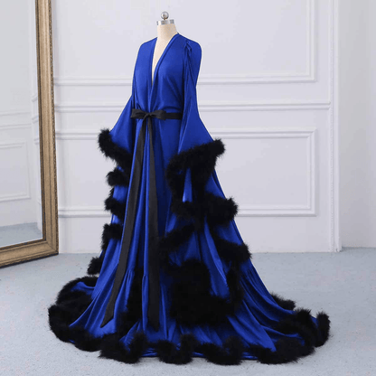Yinyyinhs Women'S Feather Bridal Robe Wedding Scarf Long Lingerie Robe Nightgown Bathrobe Sleepwear with Belt Apparel & Accessories > Clothing > Sleepwear & Loungewear > Robes yinyyinhs   