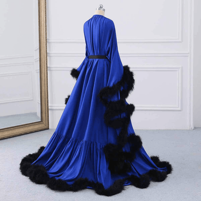 Yinyyinhs Women'S Feather Bridal Robe Wedding Scarf Long Lingerie Robe Nightgown Bathrobe Sleepwear with Belt Apparel & Accessories > Clothing > Sleepwear & Loungewear > Robes yinyyinhs   
