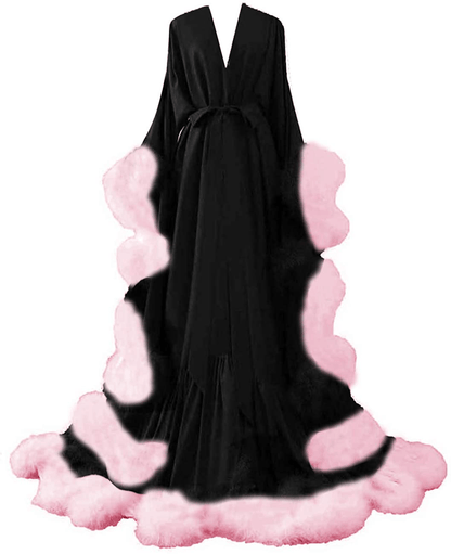 Yinyyinhs Women'S Feather Bridal Robe Wedding Scarf Long Lingerie Robe Nightgown Bathrobe Sleepwear with Belt Apparel & Accessories > Clothing > Sleepwear & Loungewear > Robes yinyyinhs Black-pink Large-X-Large 