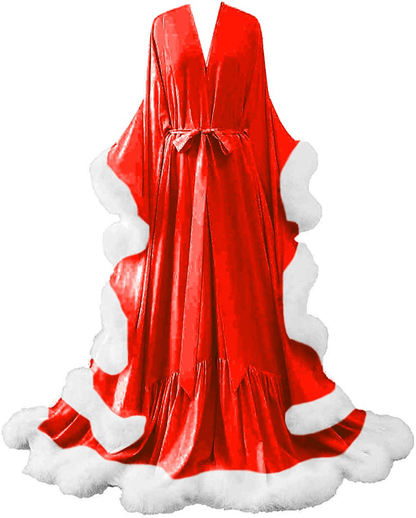 Yinyyinhs Women'S Feather Bridal Robe Wedding Scarf Long Lingerie Robe Nightgown Bathrobe Sleepwear with Belt Apparel & Accessories > Clothing > Sleepwear & Loungewear > Robes yinyyinhs Red-white Small-Medium 