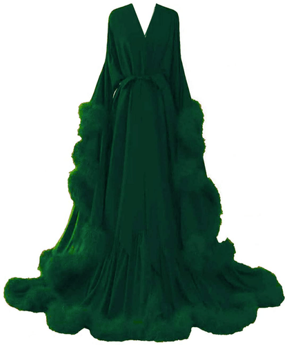 Yinyyinhs Women'S Feather Bridal Robe Wedding Scarf Long Lingerie Robe Nightgown Bathrobe Sleepwear with Belt Apparel & Accessories > Clothing > Sleepwear & Loungewear > Robes yinyyinhs Green Large-X-Large 