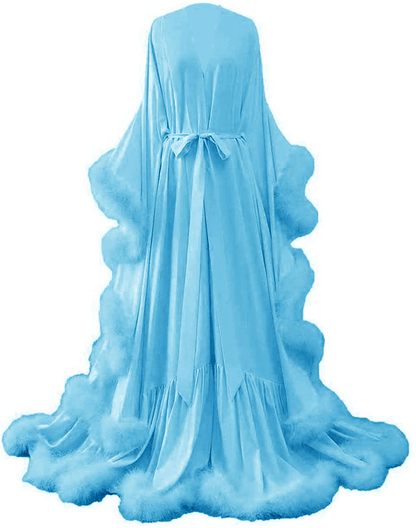 Yinyyinhs Women'S Feather Bridal Robe Wedding Scarf Long Lingerie Robe Nightgown Bathrobe Sleepwear with Belt Apparel & Accessories > Clothing > Sleepwear & Loungewear > Robes yinyyinhs   