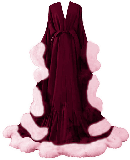 Yinyyinhs Women'S Feather Bridal Robe Wedding Scarf Long Lingerie Robe Nightgown Bathrobe Sleepwear with Belt Apparel & Accessories > Clothing > Sleepwear & Loungewear > Robes yinyyinhs Burgundy-pink XX-Large 