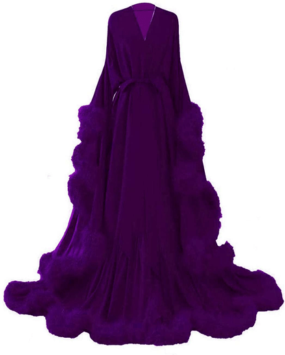 Yinyyinhs Women'S Feather Bridal Robe Wedding Scarf Long Lingerie Robe Nightgown Bathrobe Sleepwear with Belt Apparel & Accessories > Clothing > Sleepwear & Loungewear > Robes yinyyinhs   
