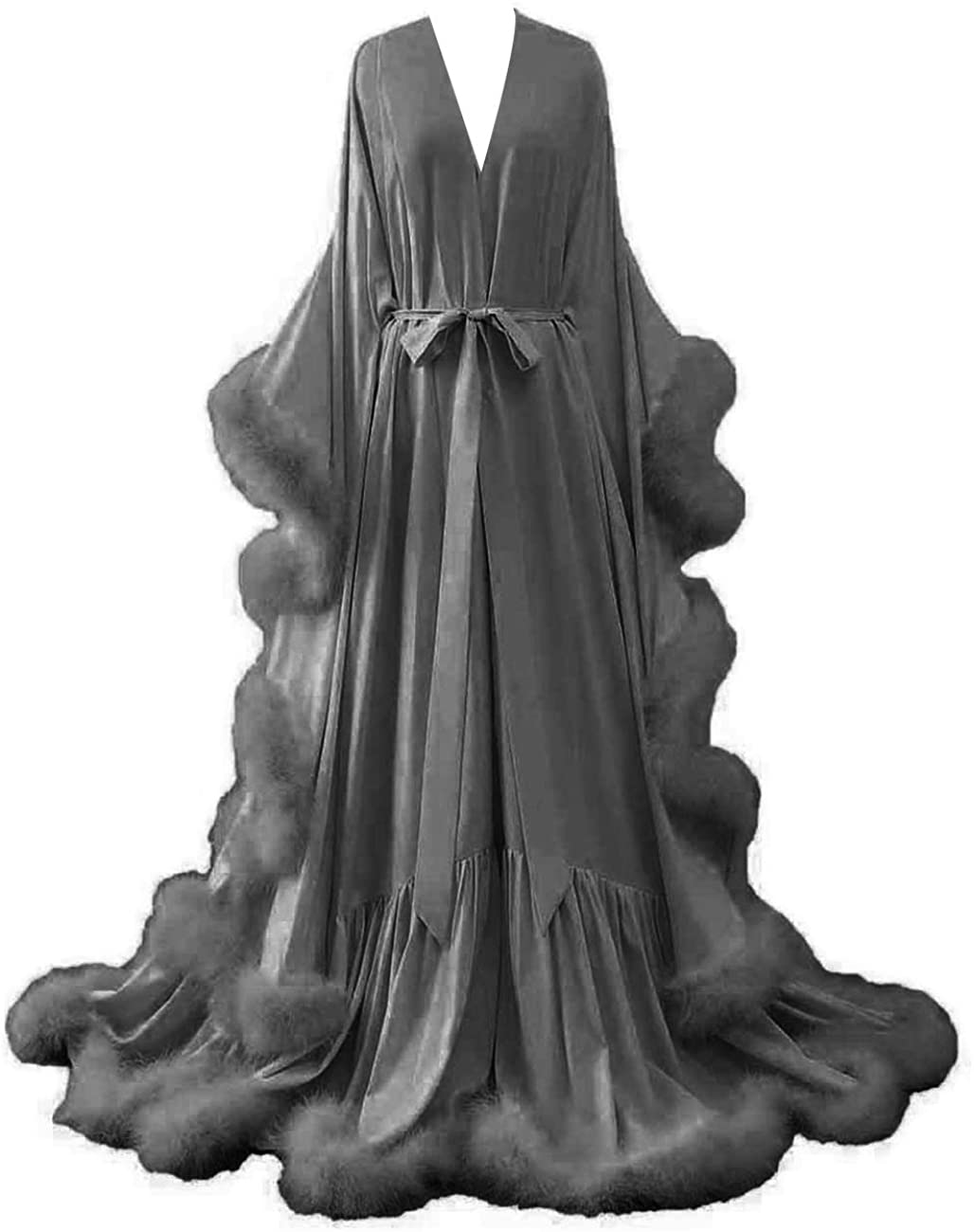 Yinyyinhs Women'S Feather Bridal Robe Wedding Scarf Long Lingerie Robe Nightgown Bathrobe Sleepwear with Belt Apparel & Accessories > Clothing > Sleepwear & Loungewear > Robes yinyyinhs   