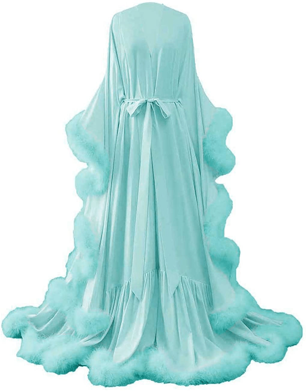Yinyyinhs Women'S Feather Bridal Robe Wedding Scarf Long Lingerie Robe Nightgown Bathrobe Sleepwear with Belt Apparel & Accessories > Clothing > Sleepwear & Loungewear > Robes yinyyinhs Ice Blue 3X-Large 