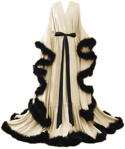 Yinyyinhs Women'S Feather Bridal Robe Wedding Scarf Long Lingerie Robe Nightgown Bathrobe Sleepwear with Belt Apparel & Accessories > Clothing > Sleepwear & Loungewear > Robes yinyyinhs   