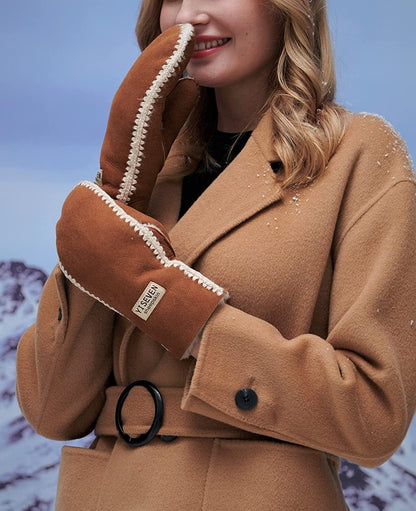 YISEVEN Women'S Rugged Sheepskin Shearling Mitten Sherpa Gloves Fur Cuff Apparel & Accessories > Clothing Accessories > Gloves & Mittens YISEVEN   