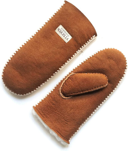 YISEVEN Women'S Rugged Sheepskin Shearling Mitten Sherpa Gloves Fur Cuff Apparel & Accessories > Clothing Accessories > Gloves & Mittens YISEVEN   