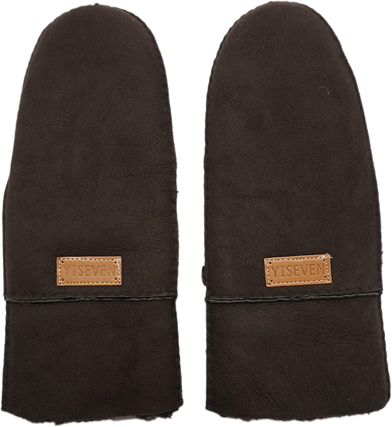 YISEVEN Women'S Rugged Sheepskin Shearling Mitten Sherpa Gloves Fur Cuff Apparel & Accessories > Clothing Accessories > Gloves & Mittens YISEVEN Brown - Leather Logo M (7"-8") 