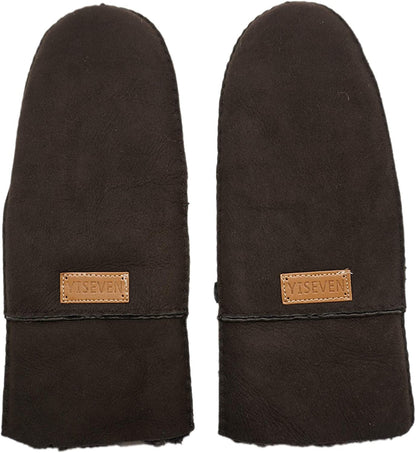 YISEVEN Women'S Rugged Sheepskin Shearling Mitten Sherpa Gloves Fur Cuff Apparel & Accessories > Clothing Accessories > Gloves & Mittens YISEVEN Brown - Leather Logo M (7"-8") 